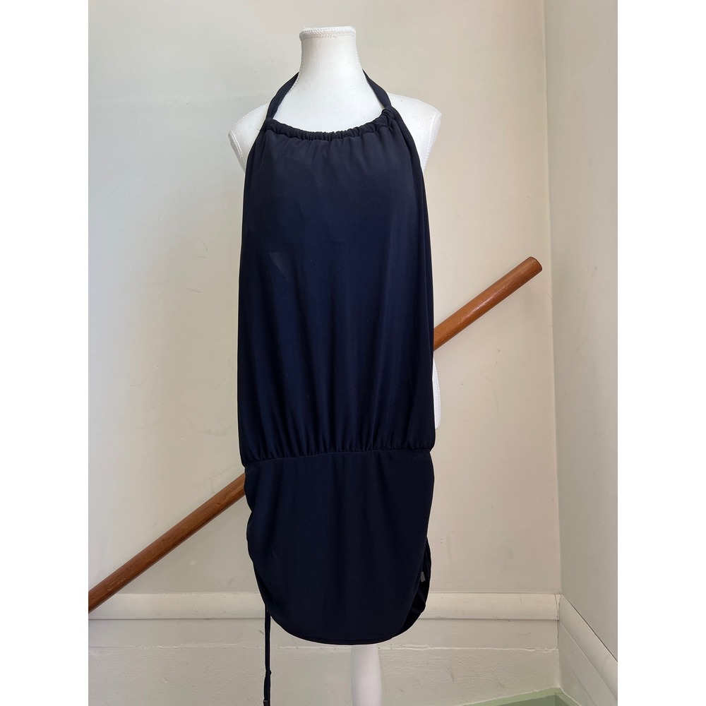 MagicSuit One Piece Swim Dress Coverup 8 Black Halter Draped Ruched Slimming